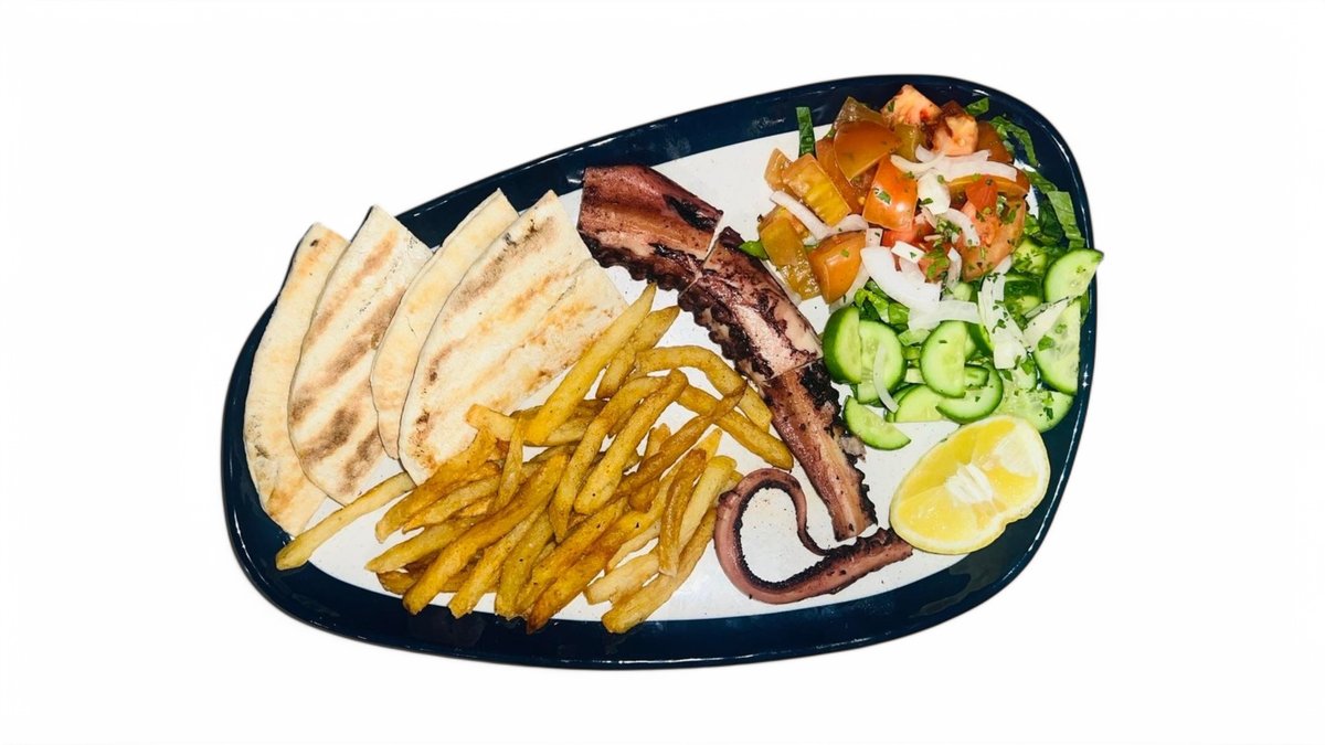 Grilled octopus with pita and chips